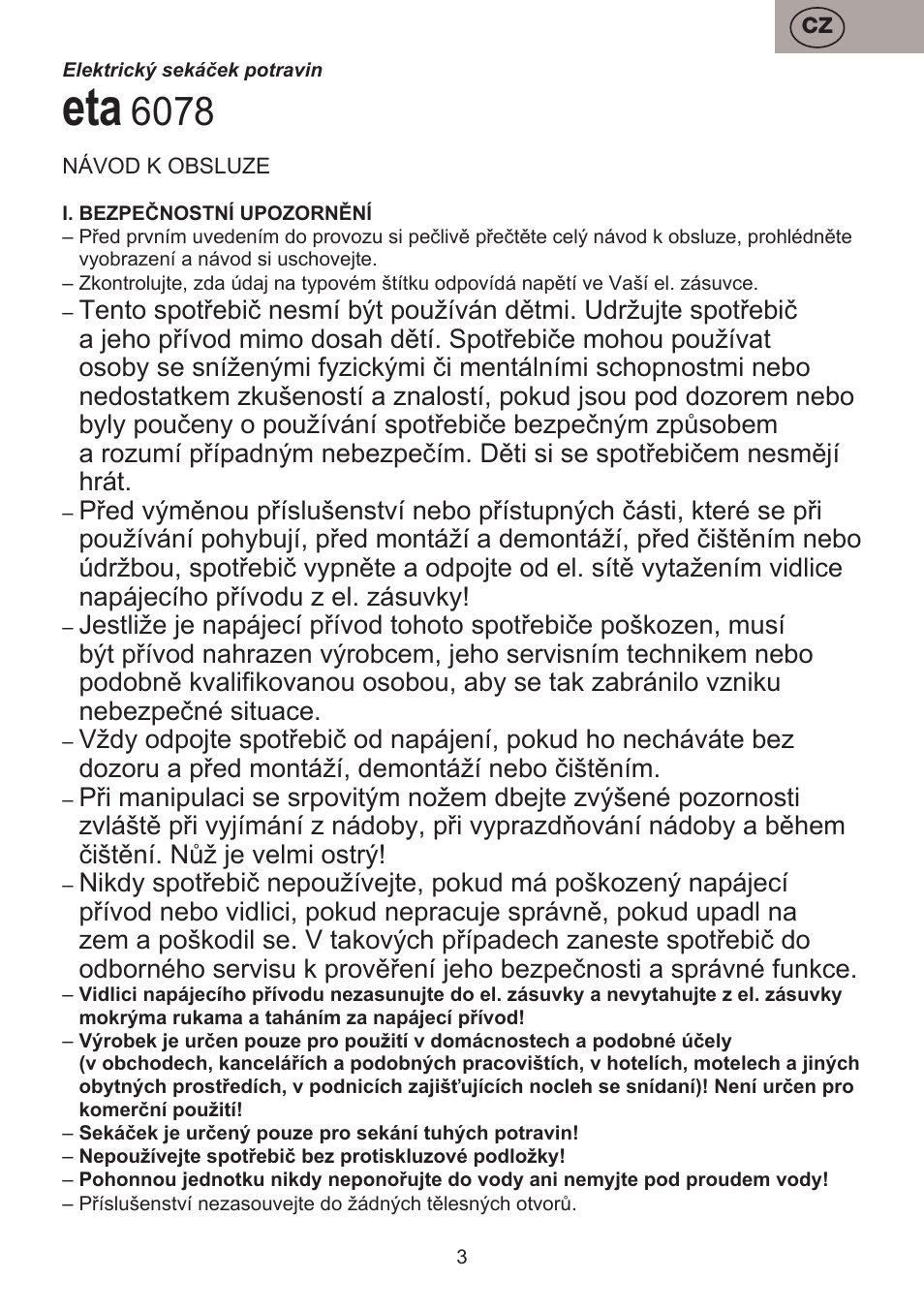 ETA Choppic User Manual | Page 3 / 32