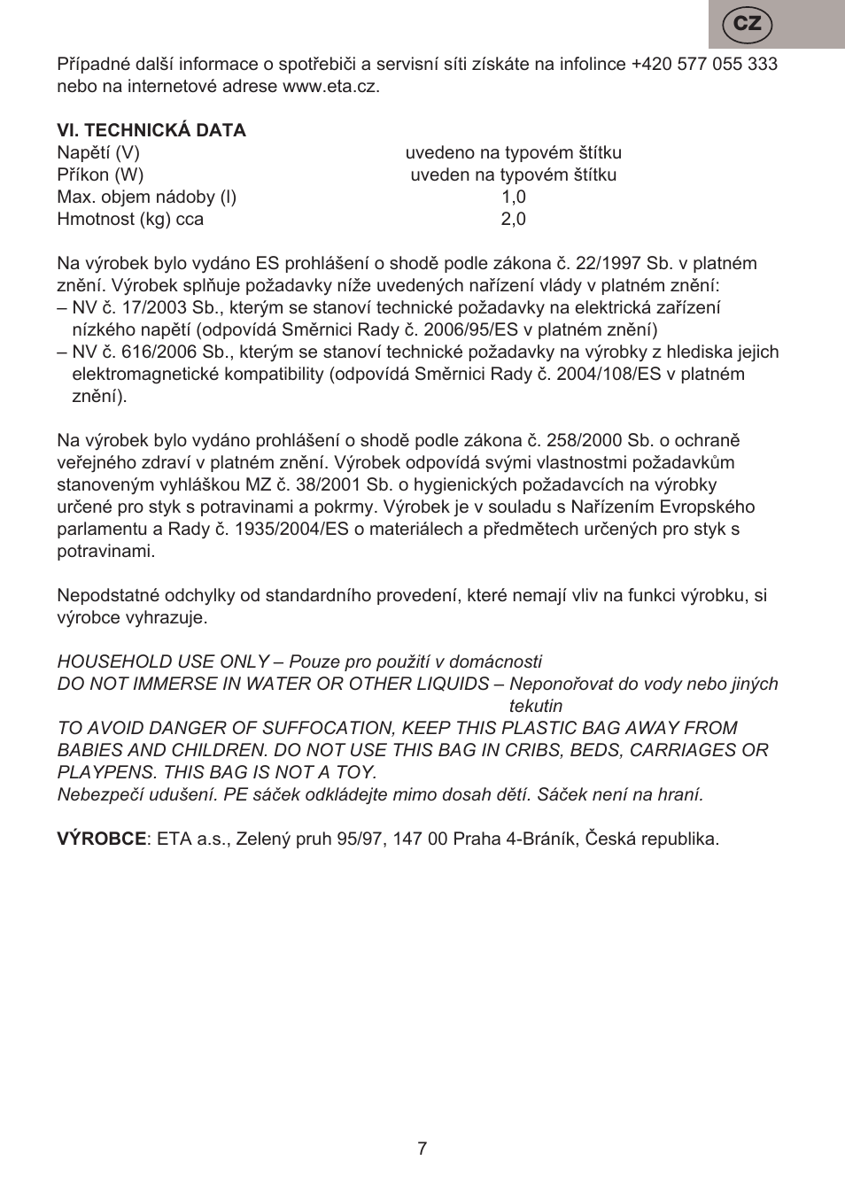 ETA Choppic User Manual | Page 7 / 32