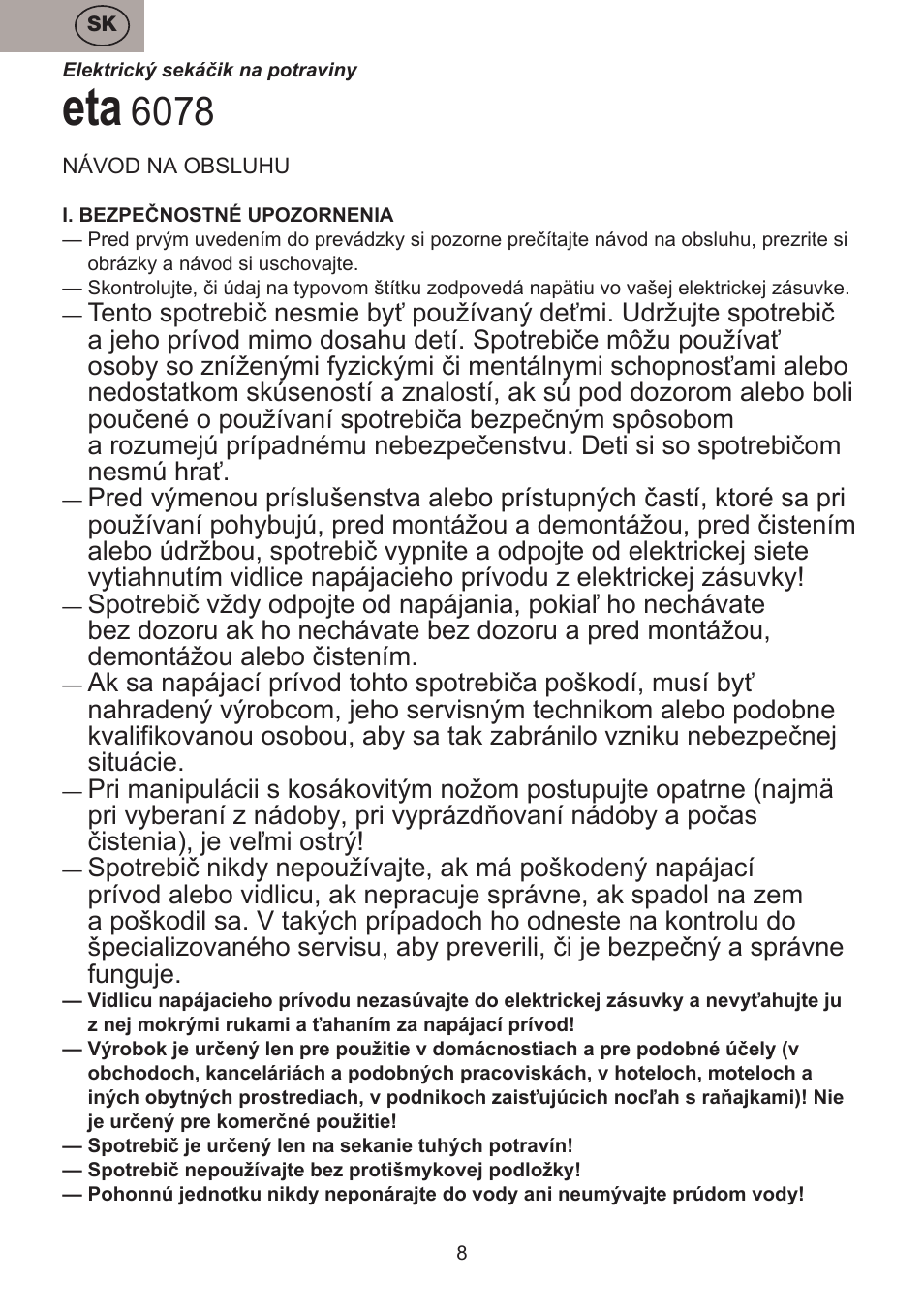 ETA Choppic User Manual | Page 8 / 32