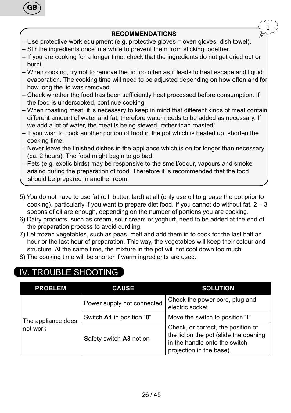 Iv. trouble shooting | ETA PEČENKA User Manual | Page 26 / 48