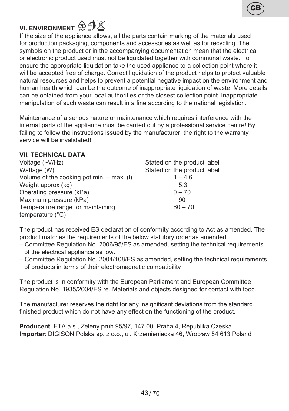 ETA Biopot User Manual | Page 43 / 72