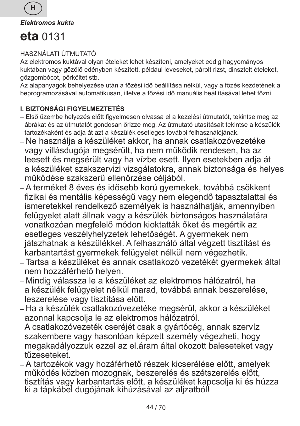 ETA Biopot User Manual | Page 44 / 72