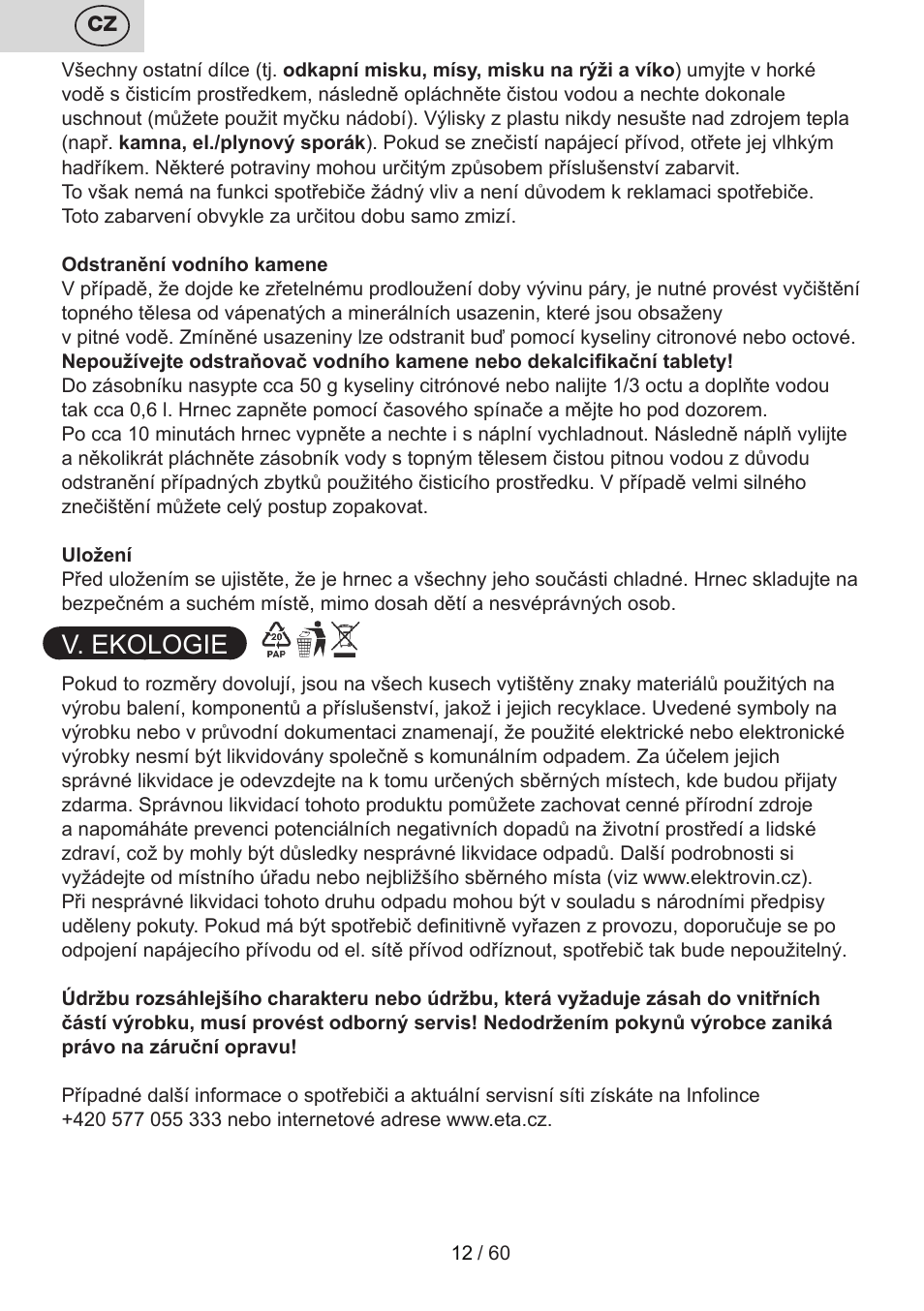 V. ekologie | ETA Calderon User Manual | Page 12 / 64