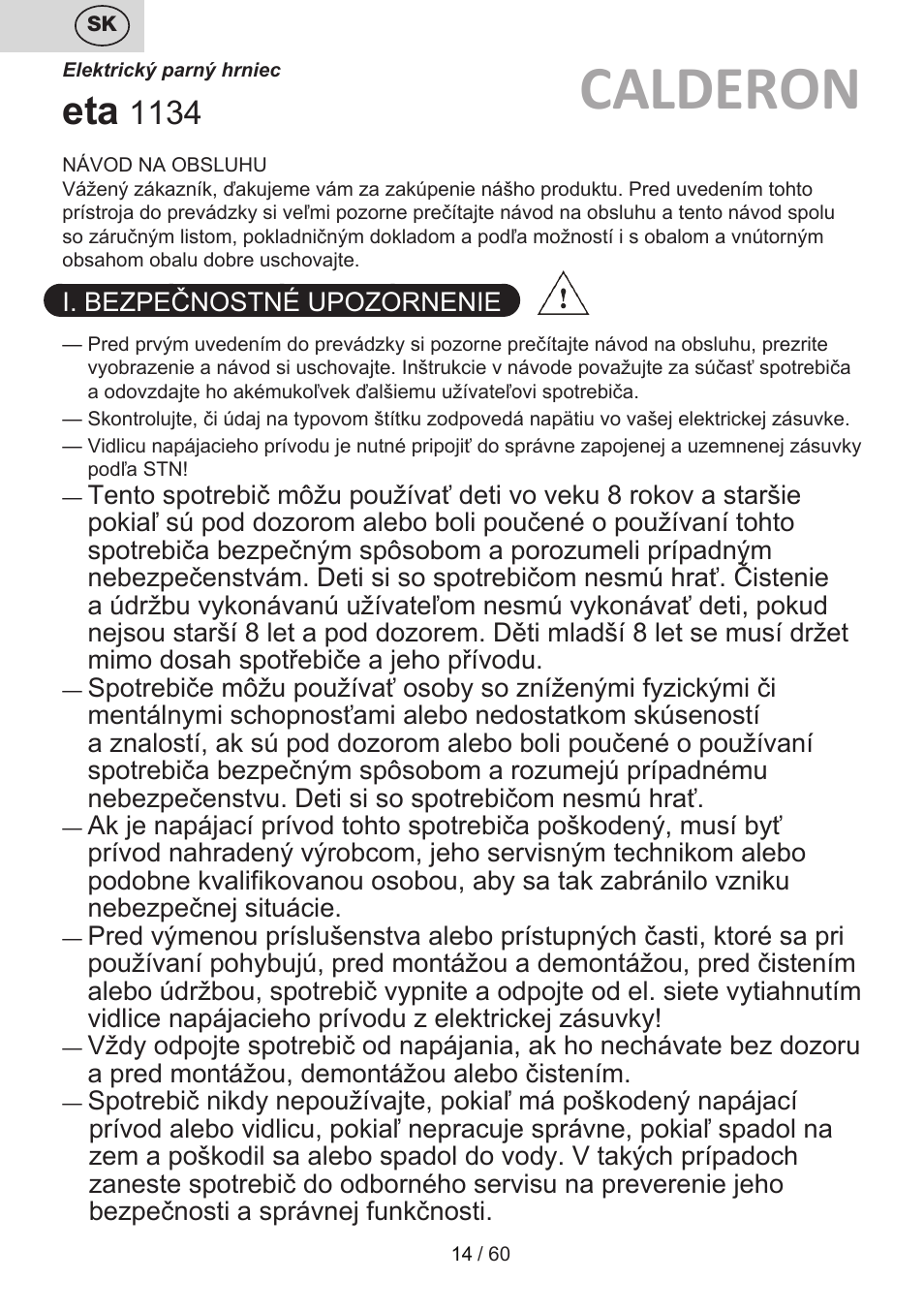 Calderon | ETA Calderon User Manual | Page 14 / 64
