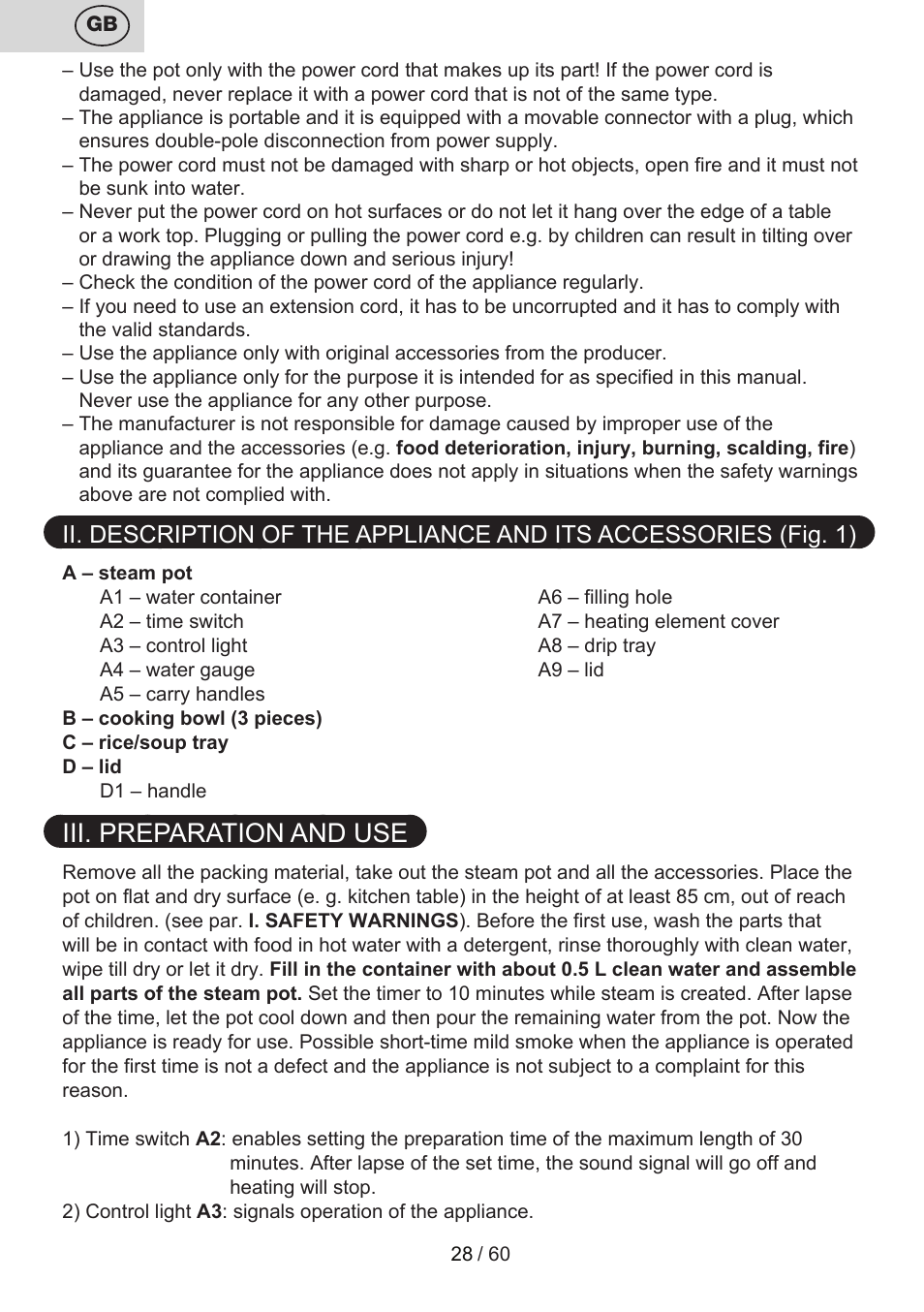 Iii. preparation and use | ETA Calderon User Manual | Page 28 / 64