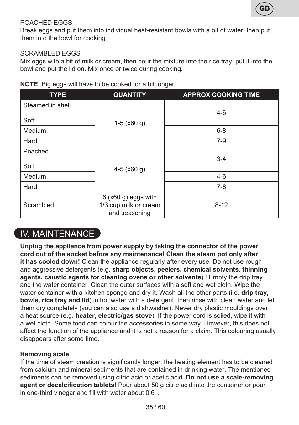 Iv. maintenance | ETA Calderon User Manual | Page 35 / 64