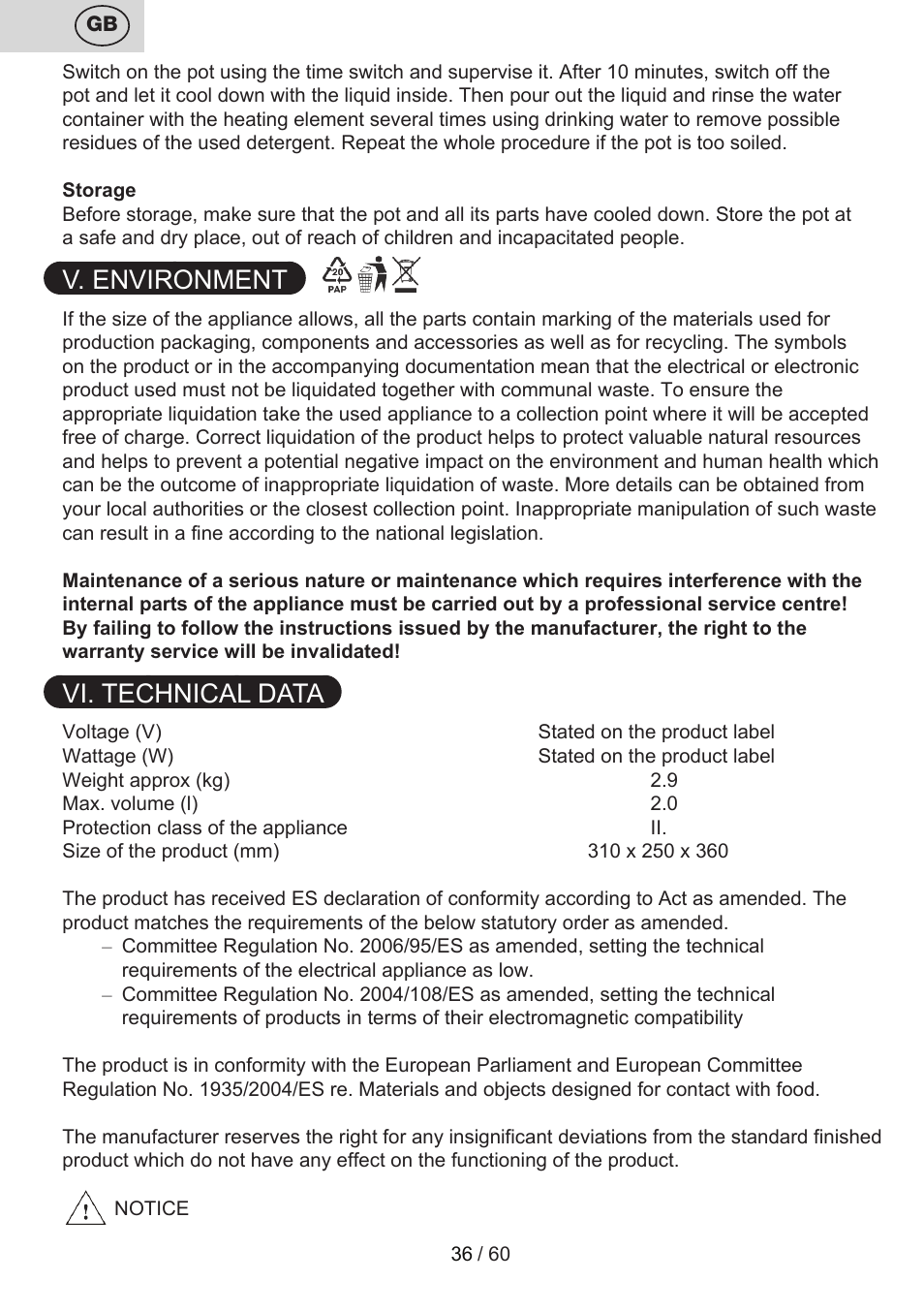 V. environment, Vi. technical data | ETA Calderon User Manual | Page 36 / 64