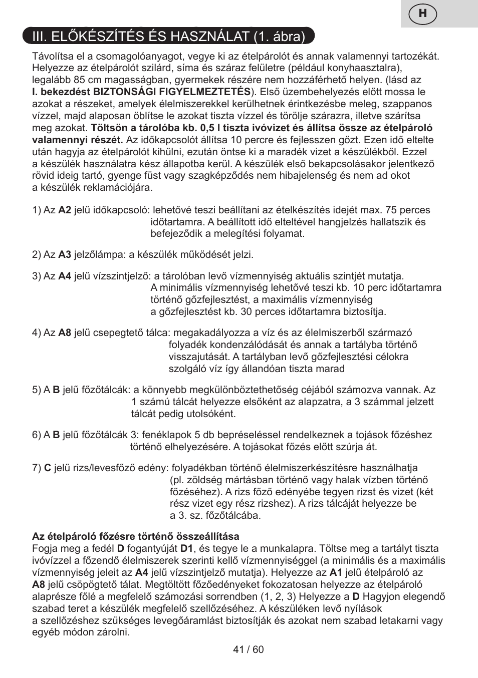 Iii. előkészítés és használat (1. ábra) | ETA Calderon User Manual | Page 41 / 64