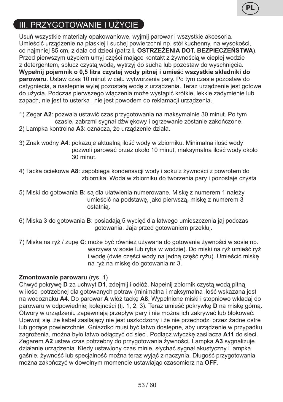 Iii. przygotowanie i użycie | ETA Calderon User Manual | Page 53 / 64