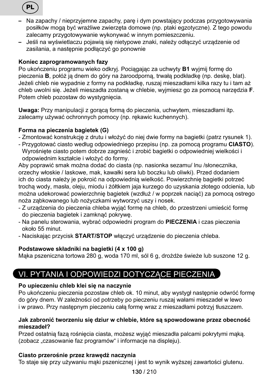 Vi. pytania i odpowiedzi dotyczące pieczenia | ETA Duplica Vital User Manual | Page 130 / 212
