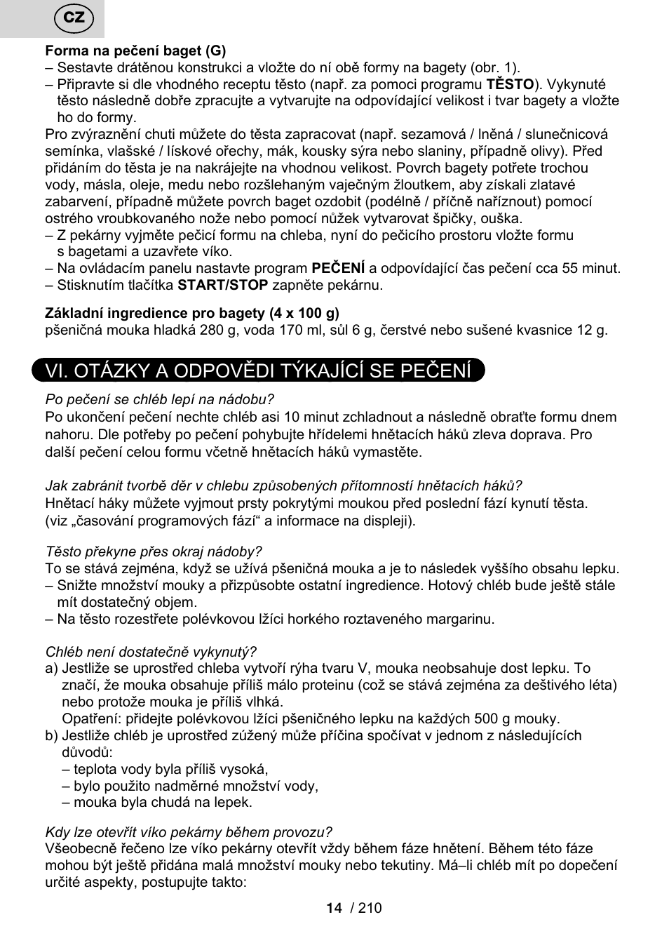 Vi. otázky a odpovědi týkající se pečení | ETA Duplica Vital User Manual | Page 14 / 212