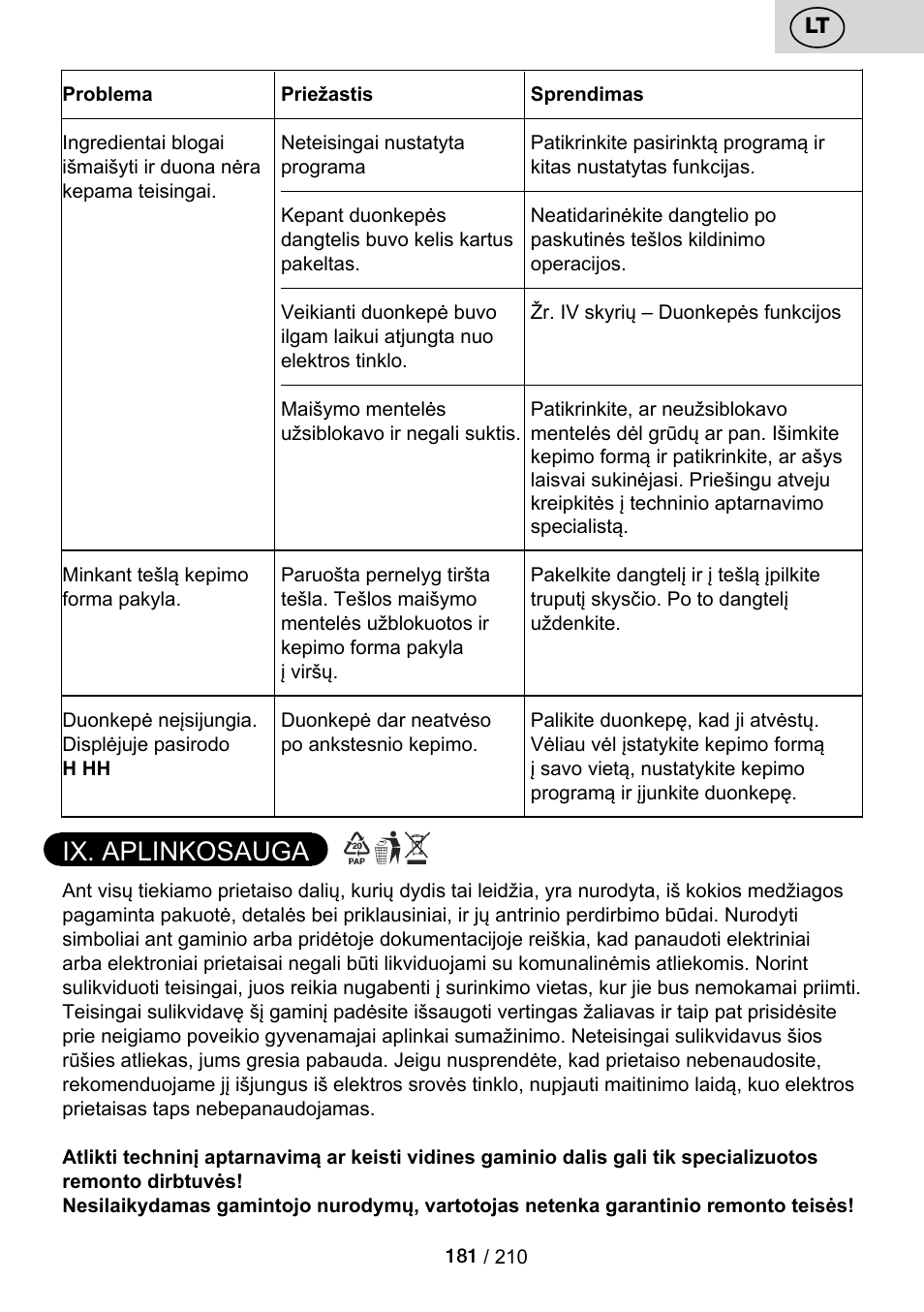 Ix. aplinkosauga | ETA Duplica Vital User Manual | Page 181 / 212