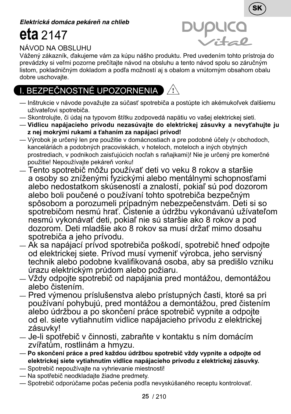 ETA Duplica Vital User Manual | Page 25 / 212