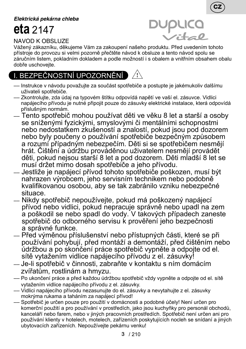 ETA Duplica Vital User Manual | Page 3 / 212