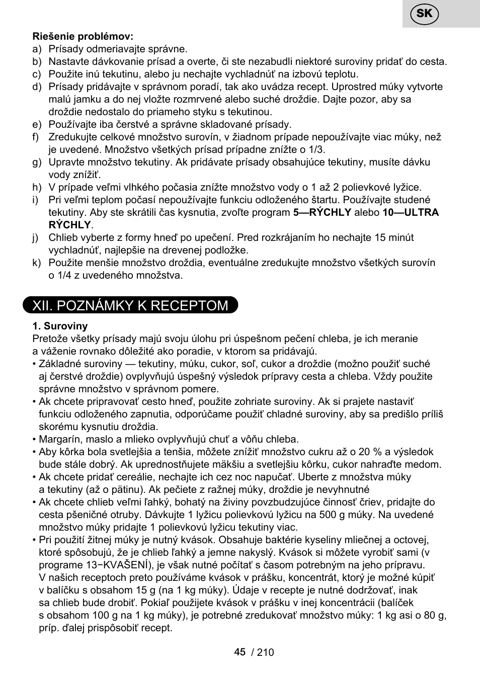 Xii. poznámky k receptom | ETA Duplica Vital User Manual | Page 45 / 212