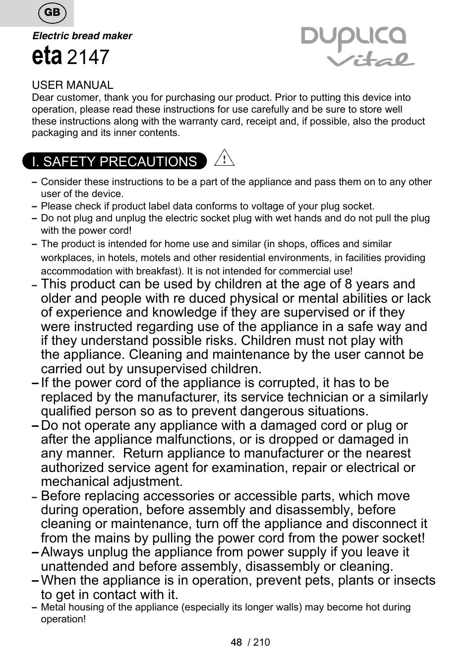 ETA Duplica Vital User Manual | Page 48 / 212