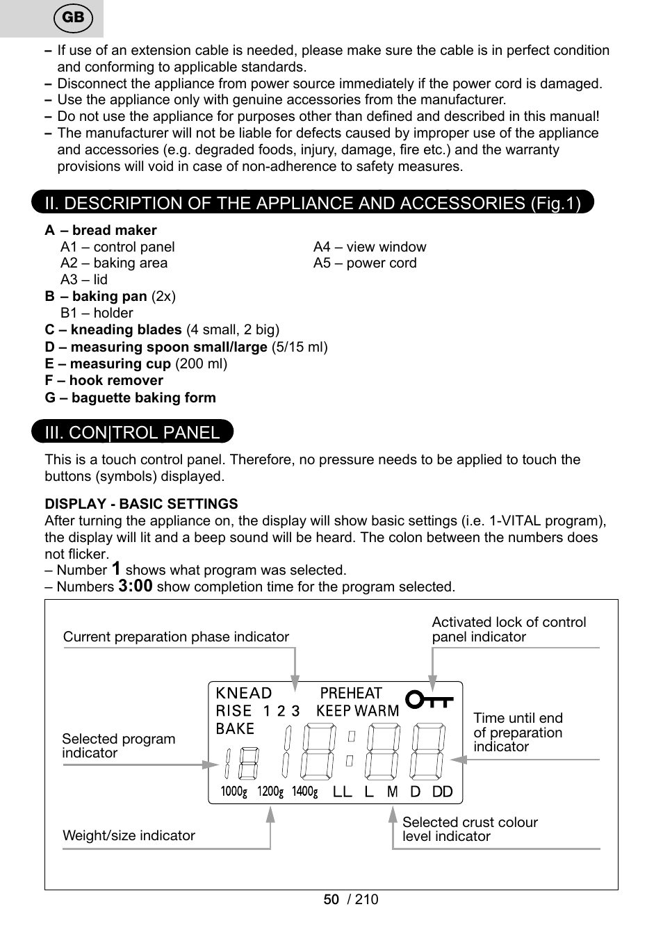 Iii. con|trol panel | ETA Duplica Vital User Manual | Page 50 / 212
