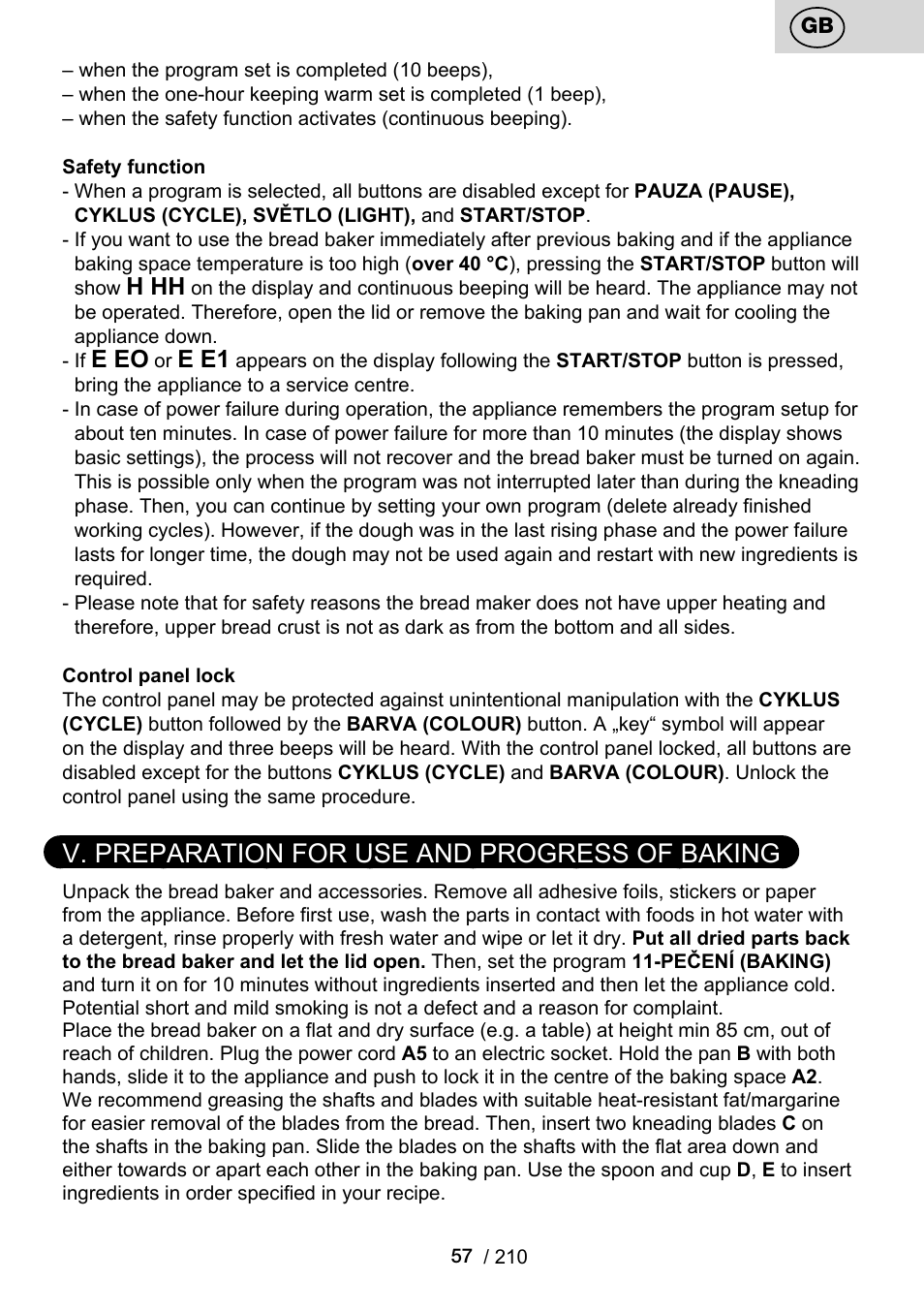 V. preparation for use and progress of baking, H hh, E eo | E e1 | ETA Duplica Vital User Manual | Page 57 / 212