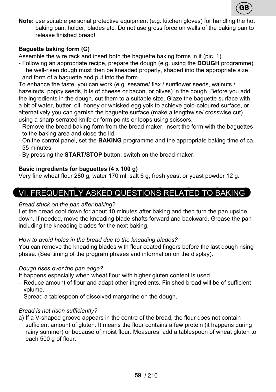 Vi. frequently asked questions related to baking | ETA Duplica Vital User Manual | Page 59 / 212