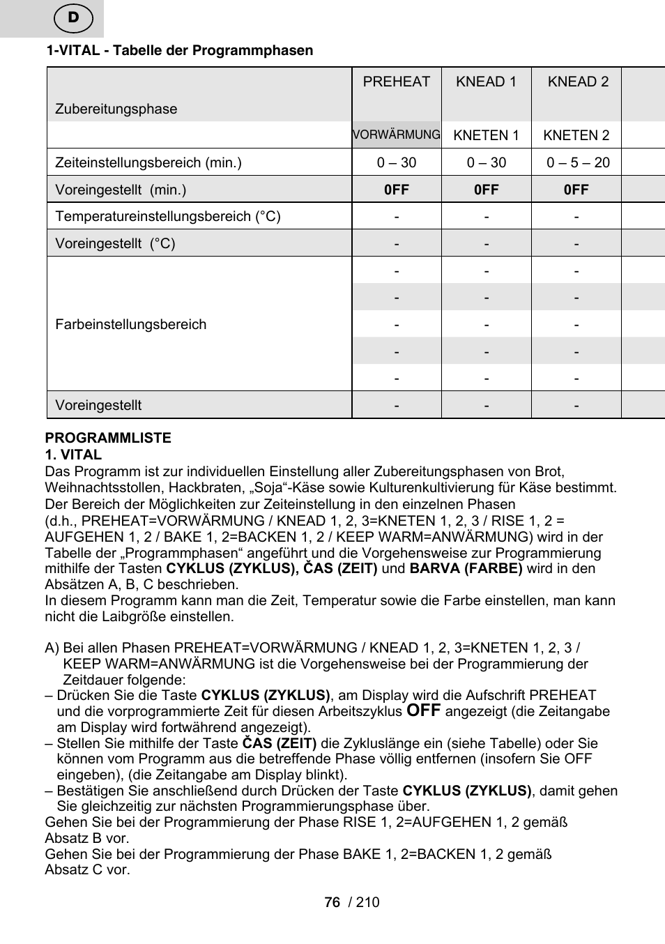ETA Duplica Vital User Manual | Page 76 / 212