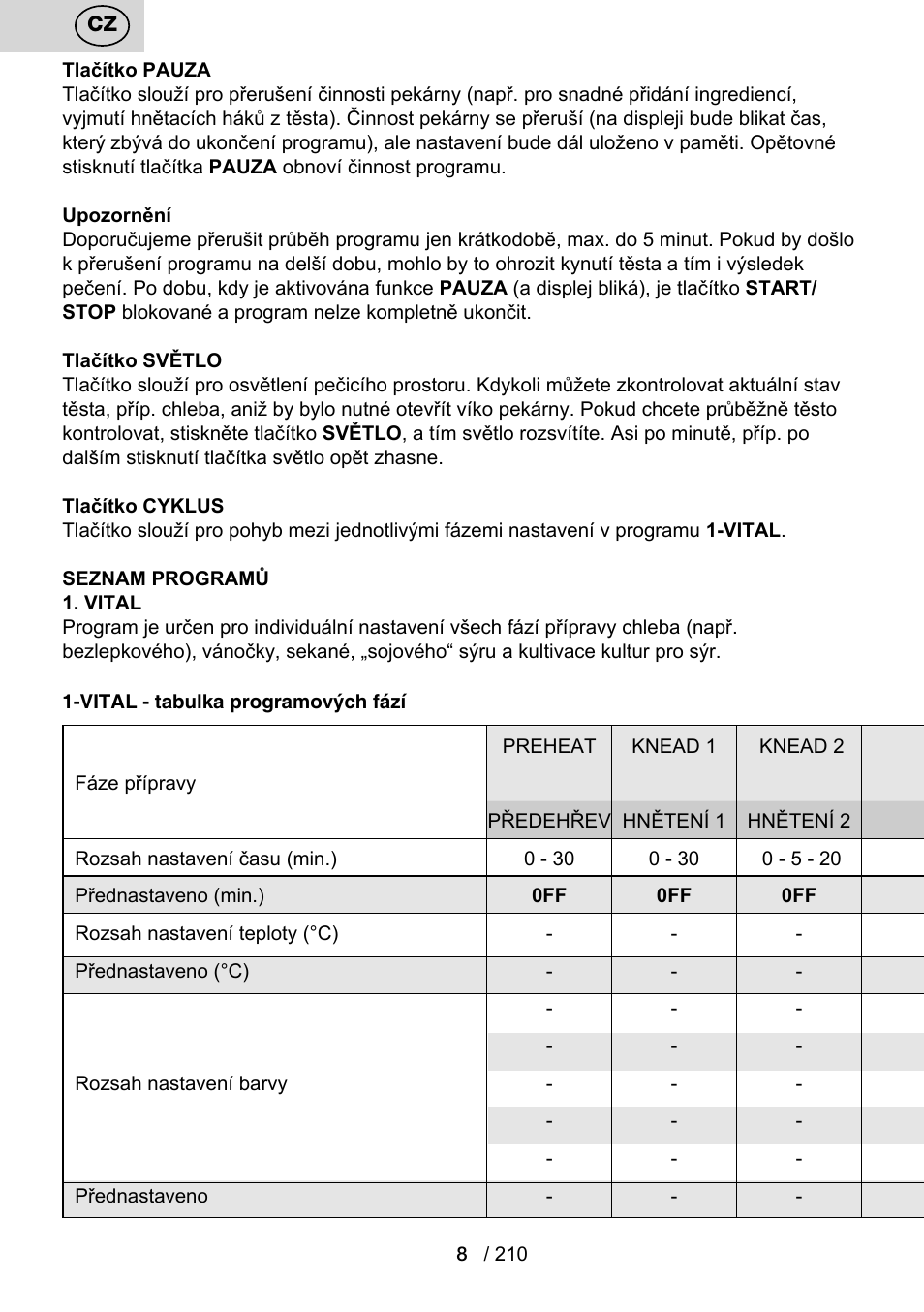 ETA Duplica Vital User Manual | Page 8 / 212