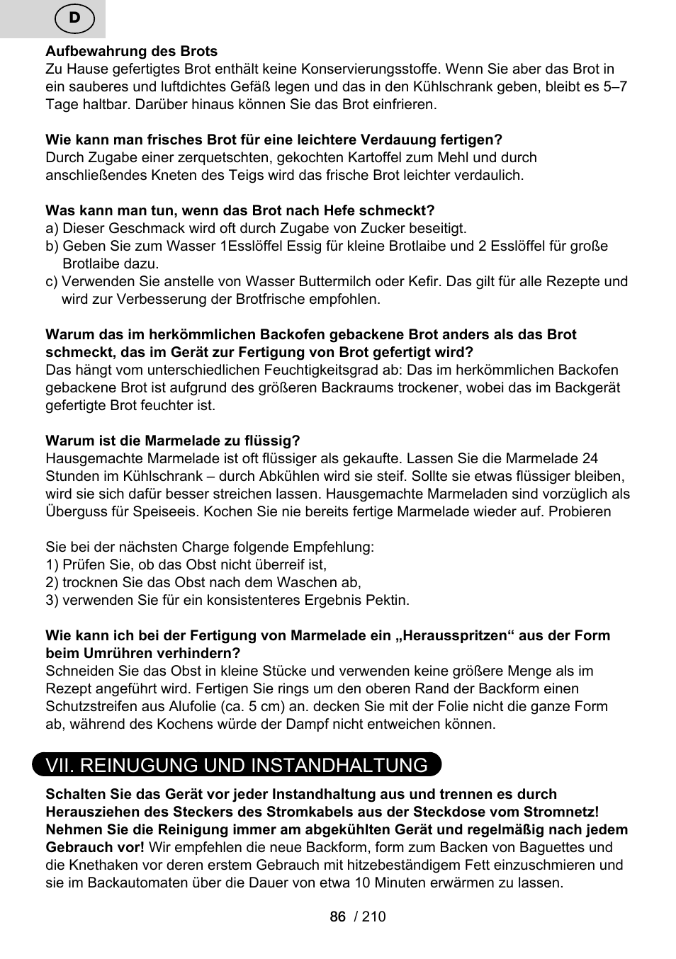 Vii. reinugung und instandhaltung | ETA Duplica Vital User Manual | Page 86 / 212