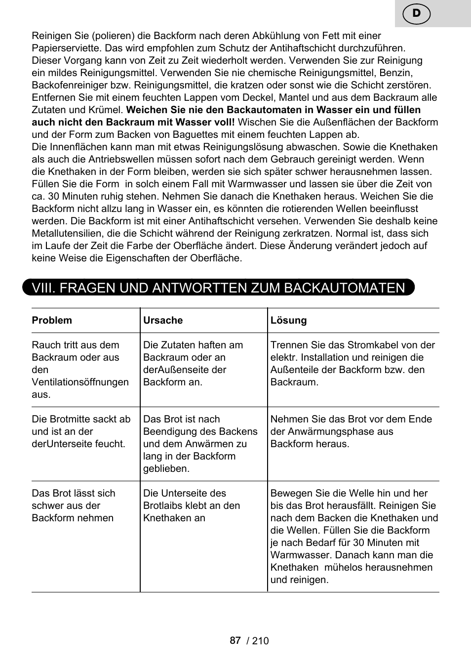 Viii. fragen und antwortten zum backautomaten | ETA Duplica Vital User Manual | Page 87 / 212