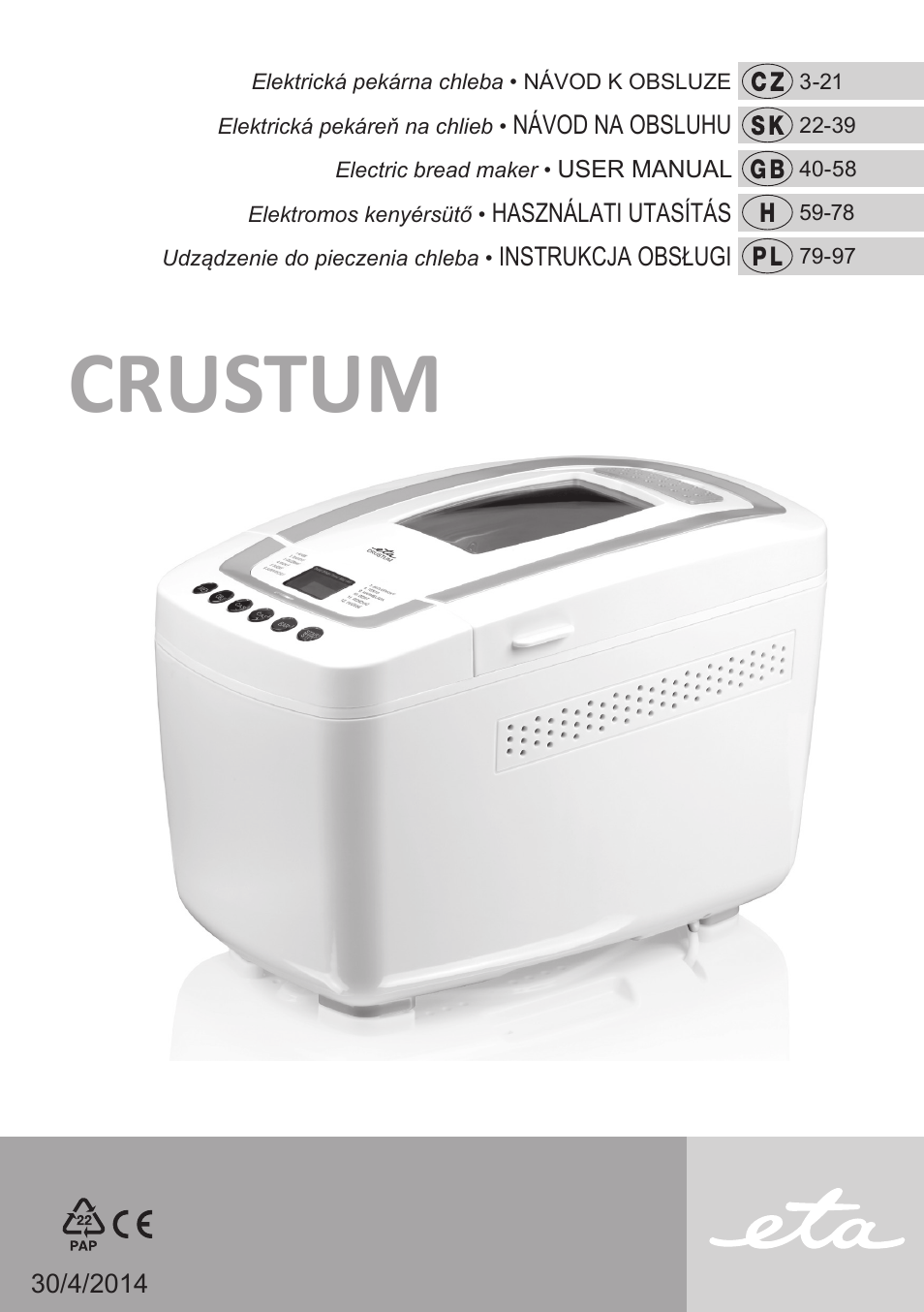 ETA Crustum User Manual | 100 pages