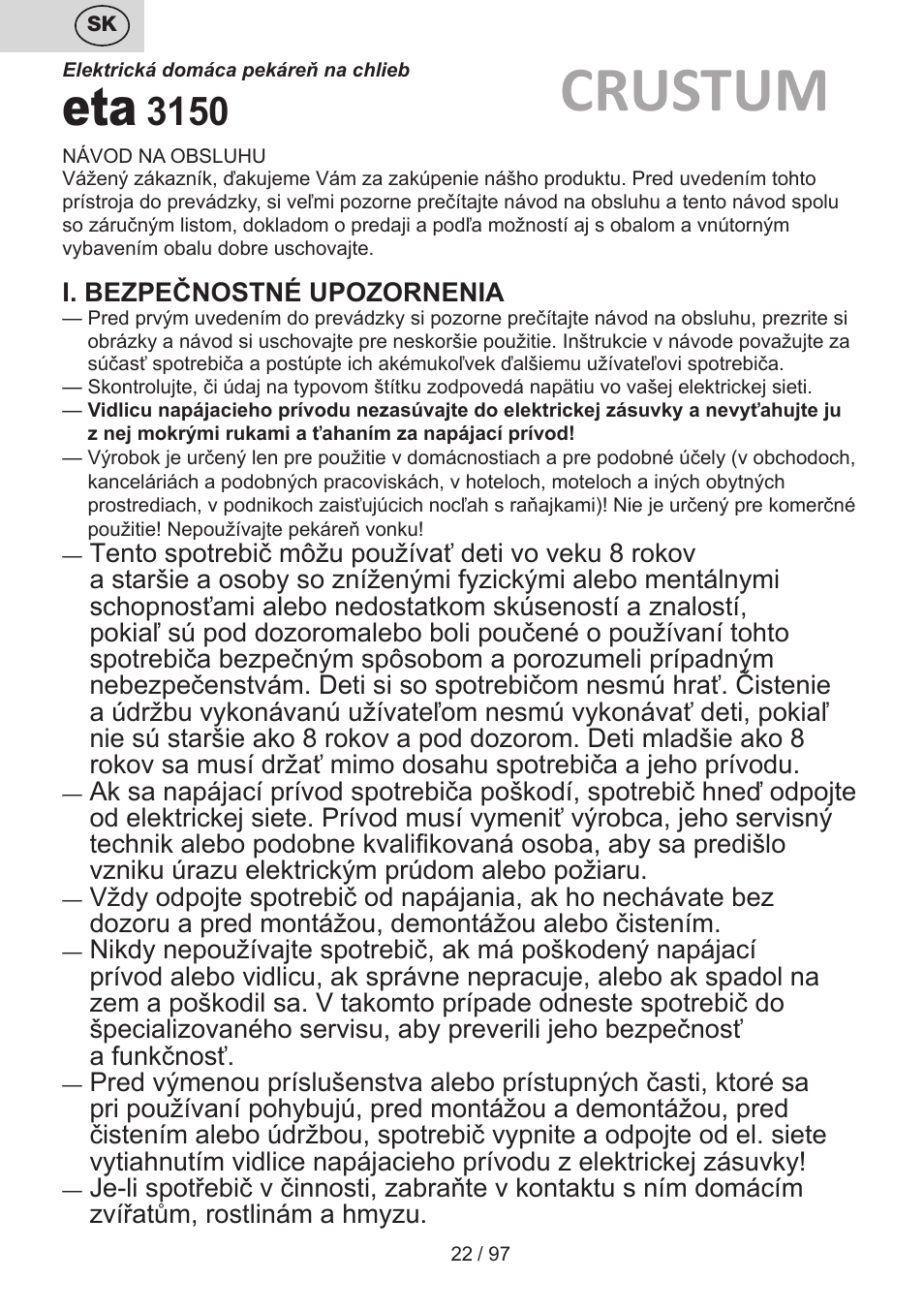 Crustum | ETA Crustum User Manual | Page 22 / 100