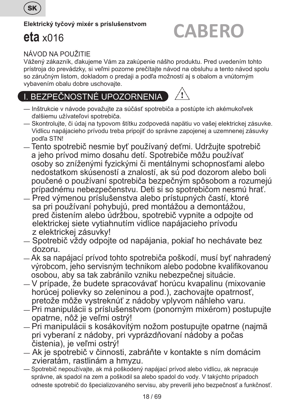 Cabero, X016 | ETA Cabero 4 v 1 User Manual | Page 18 / 72