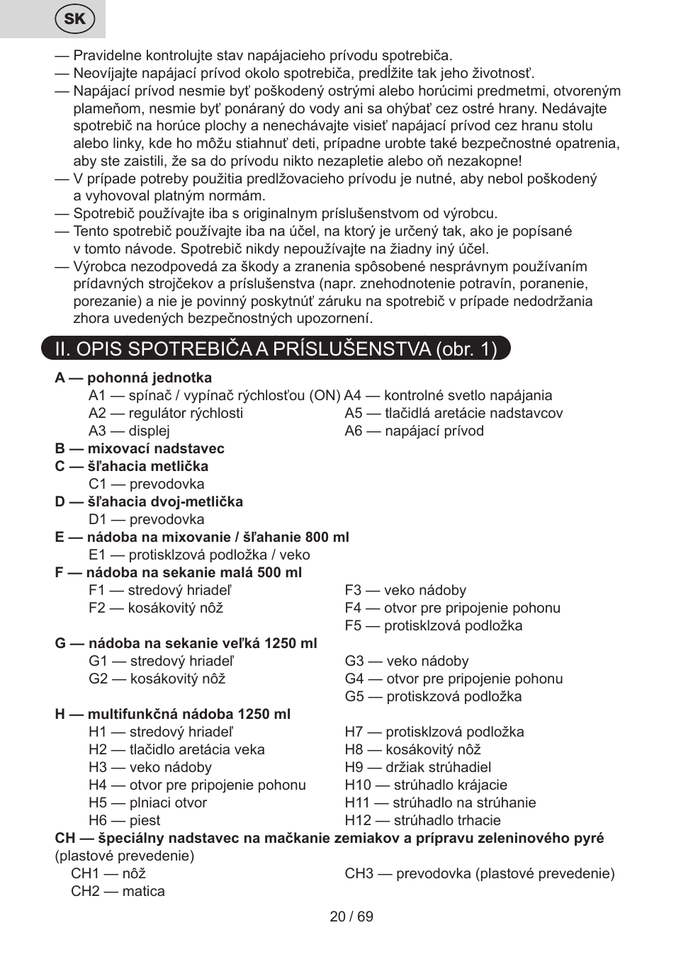 Ii. opis spotrebiča a príslušenstva (obr. 1) | ETA Cabero 4 v 1 User Manual | Page 20 / 72