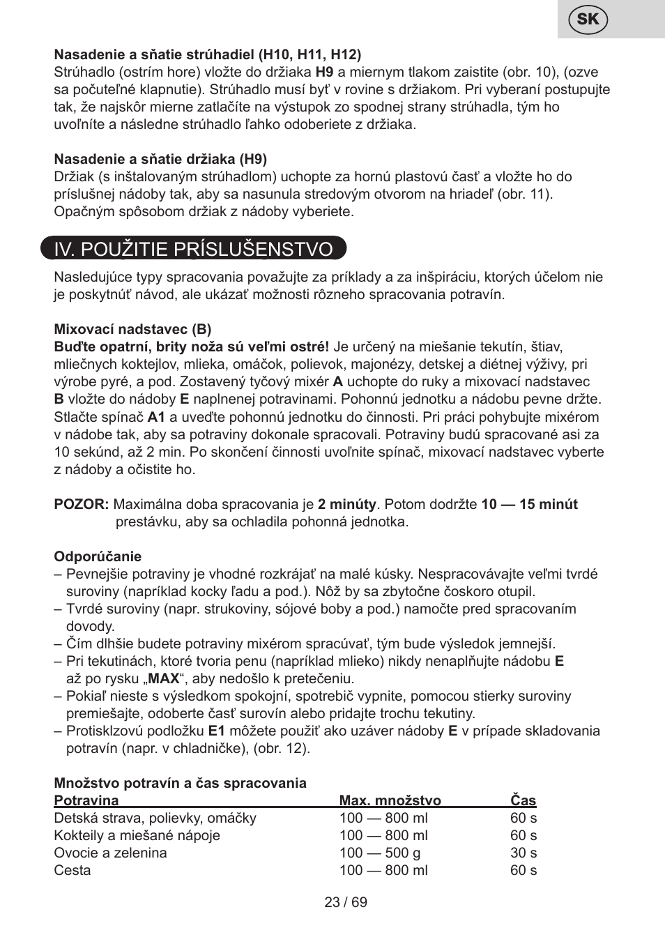 Iv. použitie príslušenstvo | ETA Cabero 4 v 1 User Manual | Page 23 / 72