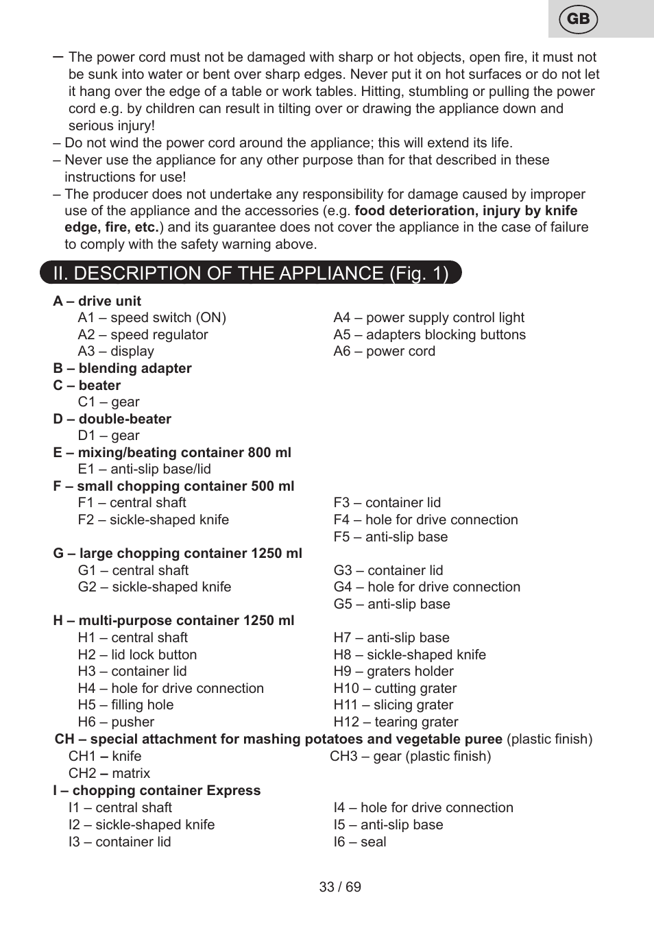 Ii. description of the appliance (fig. 1) | ETA Cabero 4 v 1 User Manual | Page 33 / 72