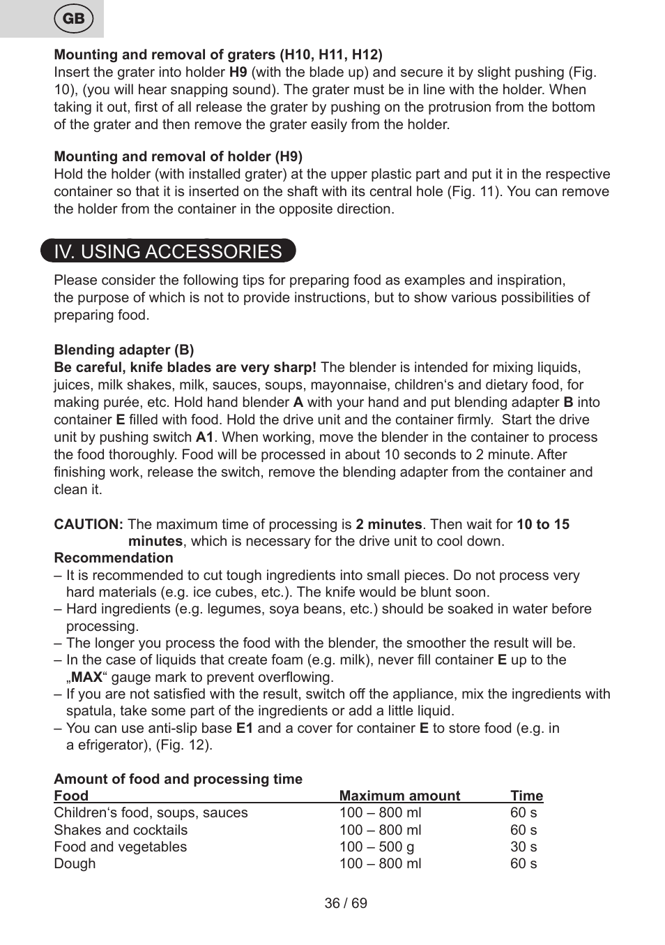 Iv. using accessories | ETA Cabero 4 v 1 User Manual | Page 36 / 72