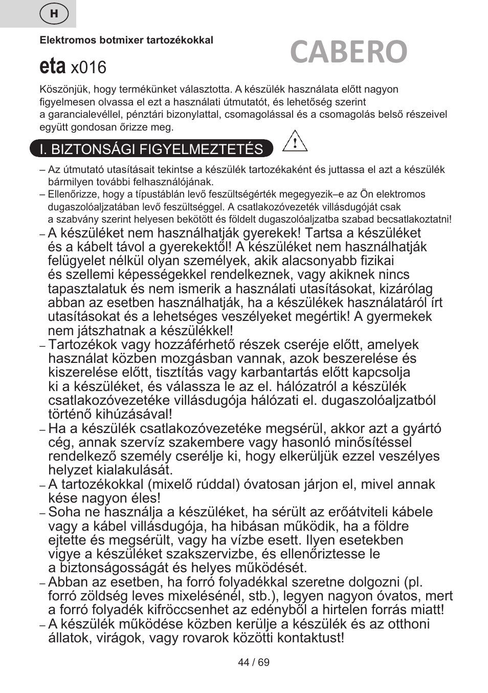 Cabero, X016 | ETA Cabero 4 v 1 User Manual | Page 44 / 72