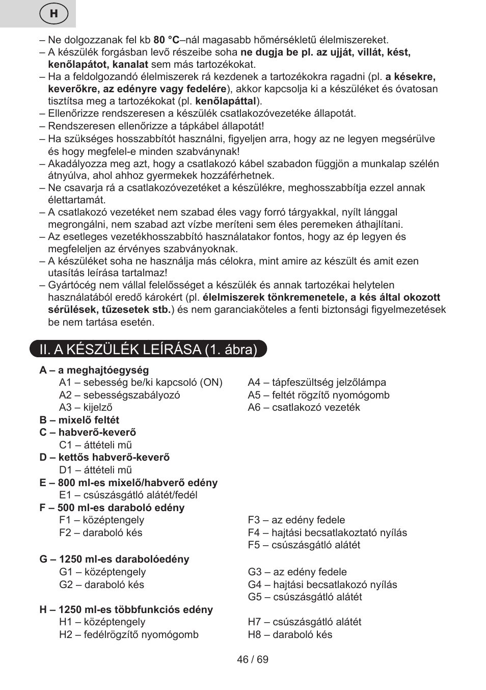 Ii. a készülék leírása (1. ábra) | ETA Cabero 4 v 1 User Manual | Page 46 / 72