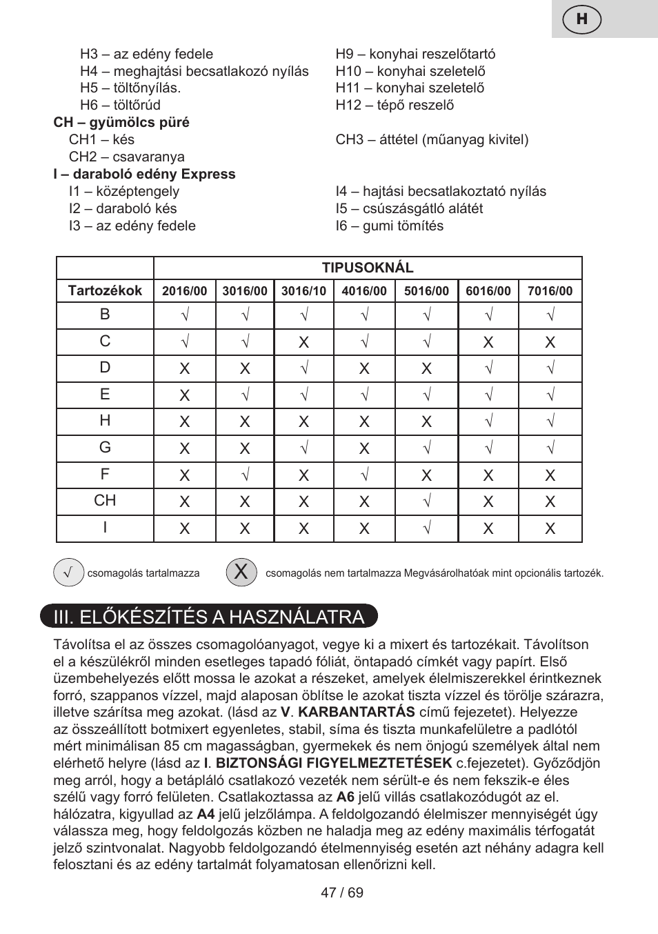 Iii. előkészítés a használatra | ETA Cabero 4 v 1 User Manual | Page 47 / 72