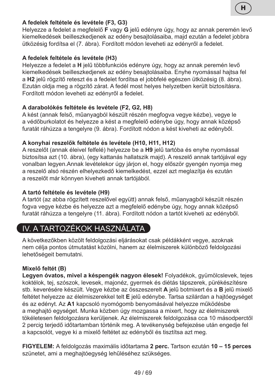 Iv. a tartozékok használata | ETA Cabero 4 v 1 User Manual | Page 49 / 72