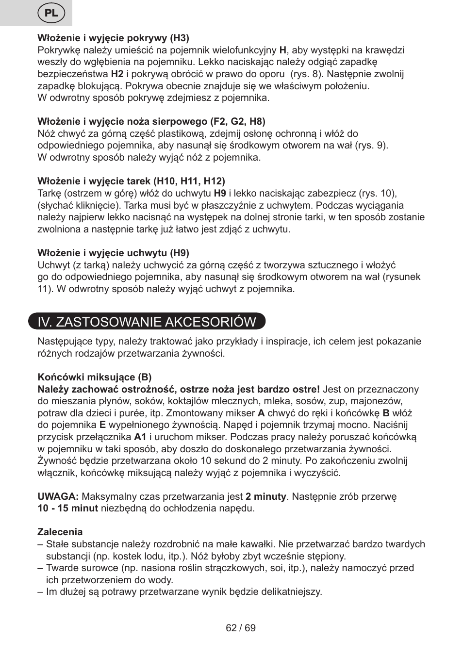 Iv. zastosowanie akcesoriów | ETA Cabero 4 v 1 User Manual | Page 62 / 72