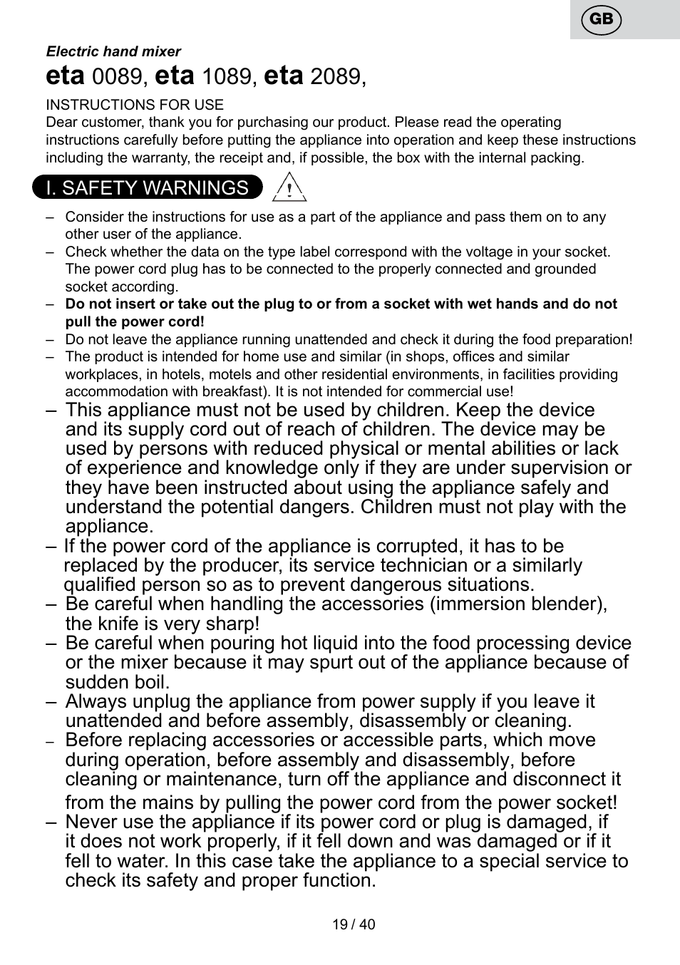 ETA Cuore User Manual | Page 19 / 44