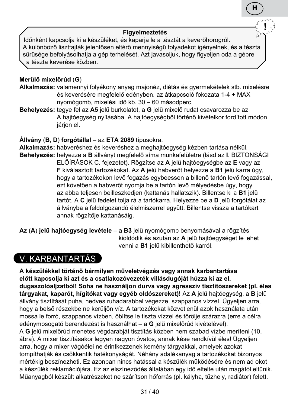 V. karbantartás | ETA Cuore User Manual | Page 31 / 44