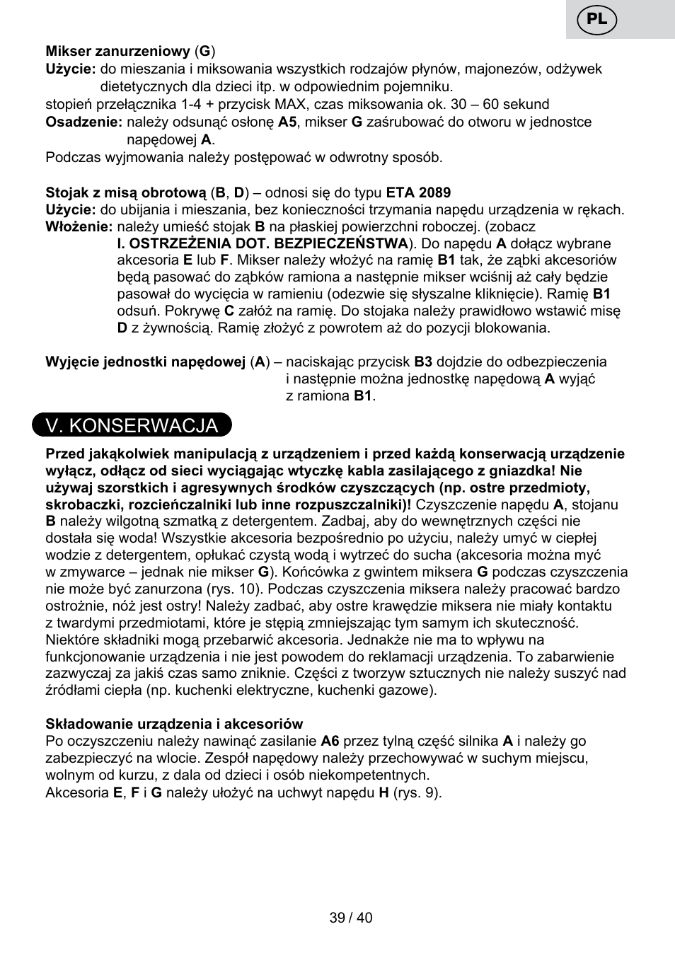 V. konserwacja | ETA Cuore User Manual | Page 39 / 44