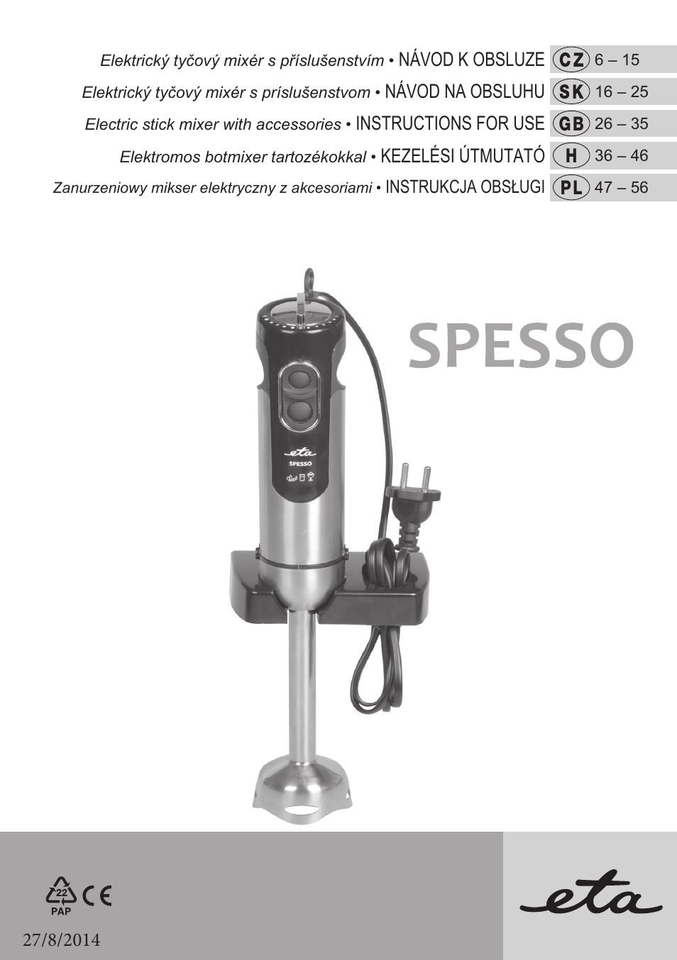ETA Spesso User Manual | 60 pages