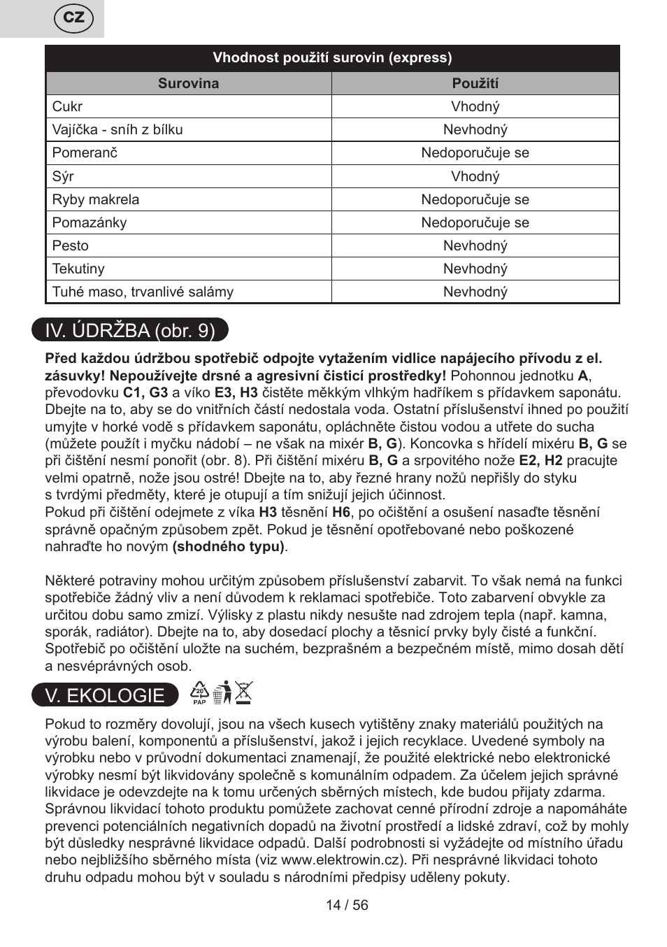 Iv. údržba (obr. 9), V. ekologie | ETA Spesso User Manual | Page 14 / 60