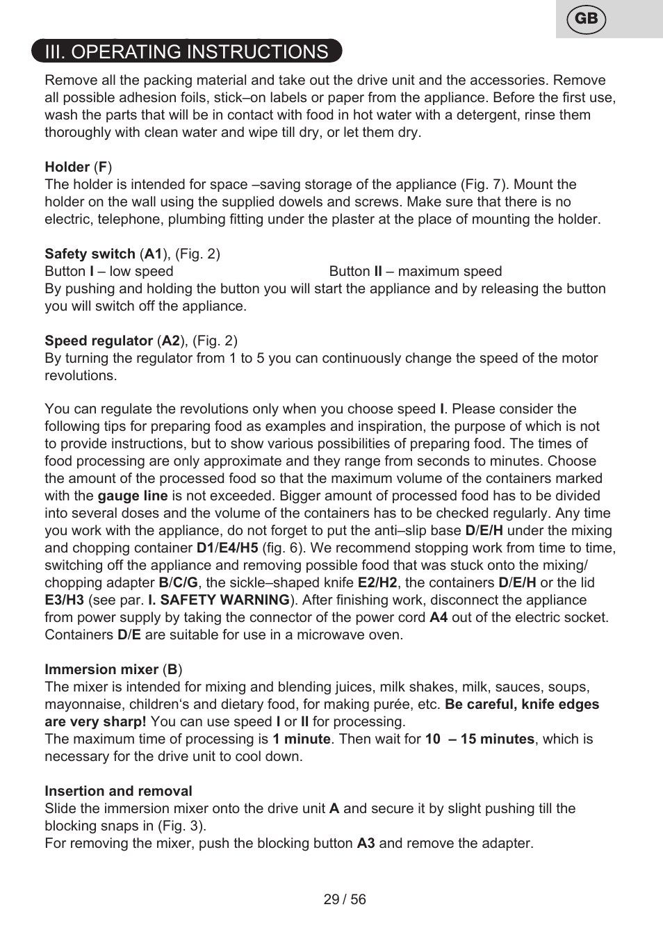 Iii. operating instructions | ETA Spesso User Manual | Page 29 / 60