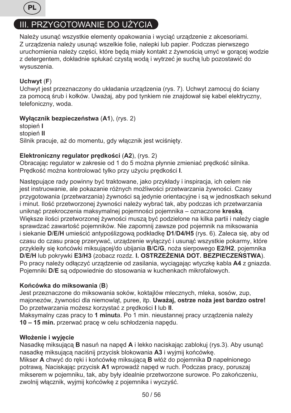 Iii. przygotowanie do użycia | ETA Spesso User Manual | Page 50 / 60