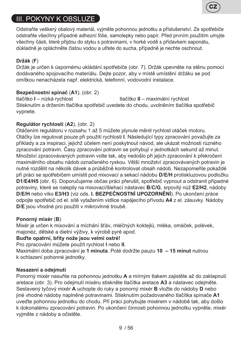 Iii. pokyny k obsluze | ETA Spesso User Manual | Page 9 / 60