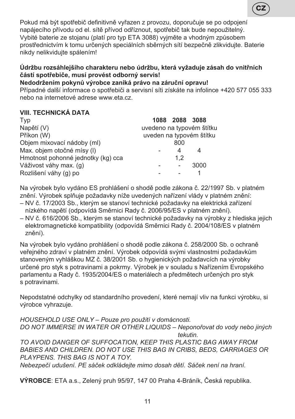 ETA Multiplo User Manual | Page 11 / 68