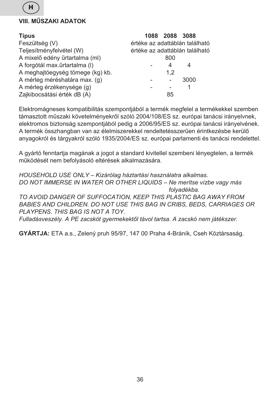 ETA Multiplo User Manual | Page 36 / 68