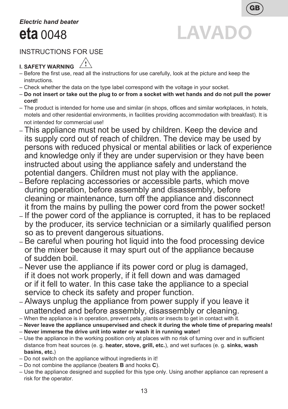 ETA Lavado User Manual | Page 13 / 40